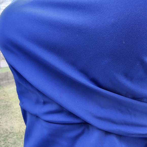 24 Hour Sale ⏰ Vince Camuto Off The Shoulder Royal Blue Crepe Column Ruched Gown - Picture 7 of 16